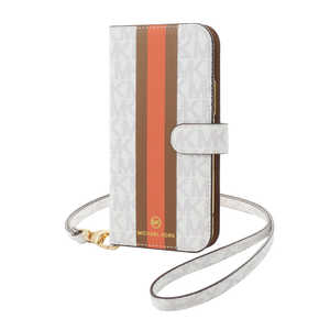 マイケルコース Folio Case Stripe with Neck Strap - Magsafe for iPhone 12 mini [ Bright White ] ブライトホワイト MKPNBGWFLIP2054