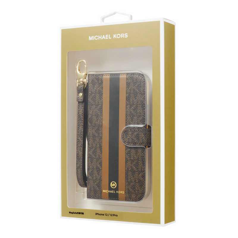 マイケルコース マイケルコース Folio Case Stripe with Neck Strap - Magsafe for iPhone 12 mini [ Brown ] ブラウン MKPNBRWFLIP2054 MKPNBRWFLIP2054
