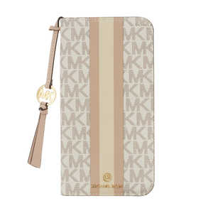 マイケルコース Folio Case Stripe With Tassel Charm for MagSafe for iPhone 14 Plus 2眼 [ Vanilla ] MKSTTCVNLFLIP2261M