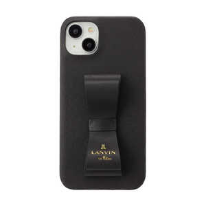 ランバン Slim Wrap Case Stand ＆ Ring Ribbon iPhone 15 Plus LANVIN en Bleu Black LBBLKSRIP2367