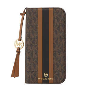 ޥ륳 Folio Case Stripe TasselCharm Magsafe iPhone 15 MICHAEL KORS Brown MKSTTCBRWFLIP2361