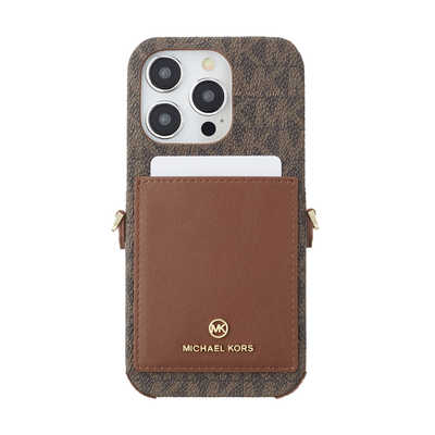 MICHAEL KORS iPhone用ケース ベージュ/ブラウン マイケルコース Wrap Case Pocket with Strap iPhone 15 Pro MICHAEL