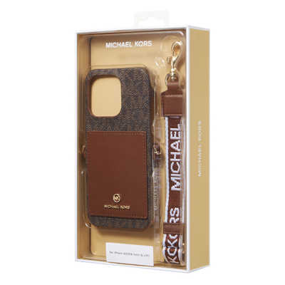 MICHAEL KORS iPhone用ケース ベージュ/ブラウン マイケルコース Wrap Case Pocket with Strap iPhone 15 Pro MICHAEL