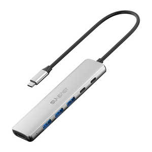 SUNEAST USB Type-C ドッキングステーション マルチハブ 6in1 PD100W給電可能 ケーブル長25cm アルミ合金 シルバー ［USB Power Delivery対応］ SE-HUB061JDPNNF