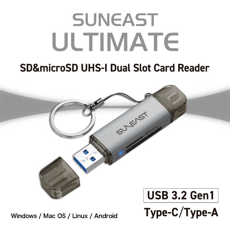 SUNEAST SUNEAST コンパクトSD/microSDカードリーダー USB Type-C/Type-A対応 最大転送速度170MB/s ［スマホ・タブレット対応］ SE-RWMASDU1S1D2 SE-RWMASDU1S1D2