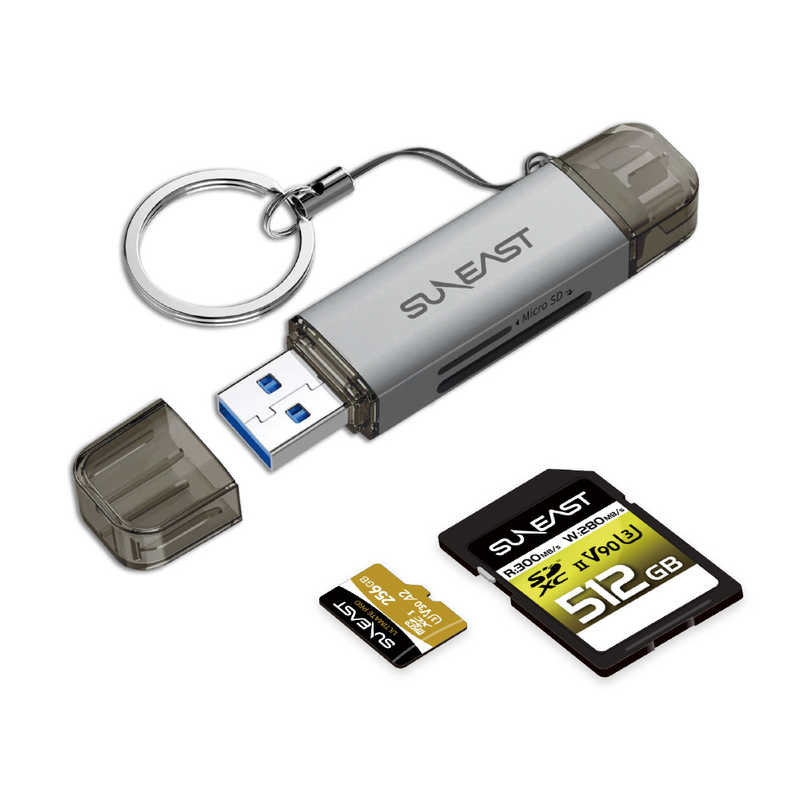 SUNEAST SUNEAST コンパクトSD/microSDカードリーダー USB Type-C/Type-A対応 最大転送速度170MB/s ［スマホ・タブレット対応］ SE-RWMASDU1S1D2 SE-RWMASDU1S1D2