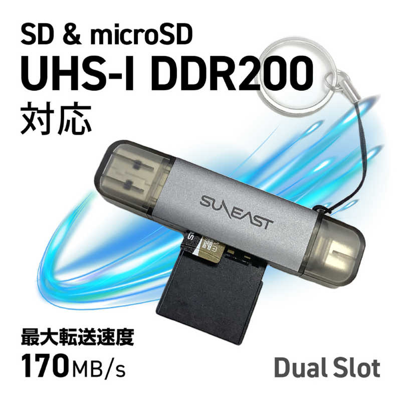 SUNEAST SUNEAST コンパクトSD/microSDカードリーダー USB Type-C/Type-A対応 最大転送速度170MB/s ［スマホ・タブレット対応］ SE-RWMASDU1S1D2 SE-RWMASDU1S1D2