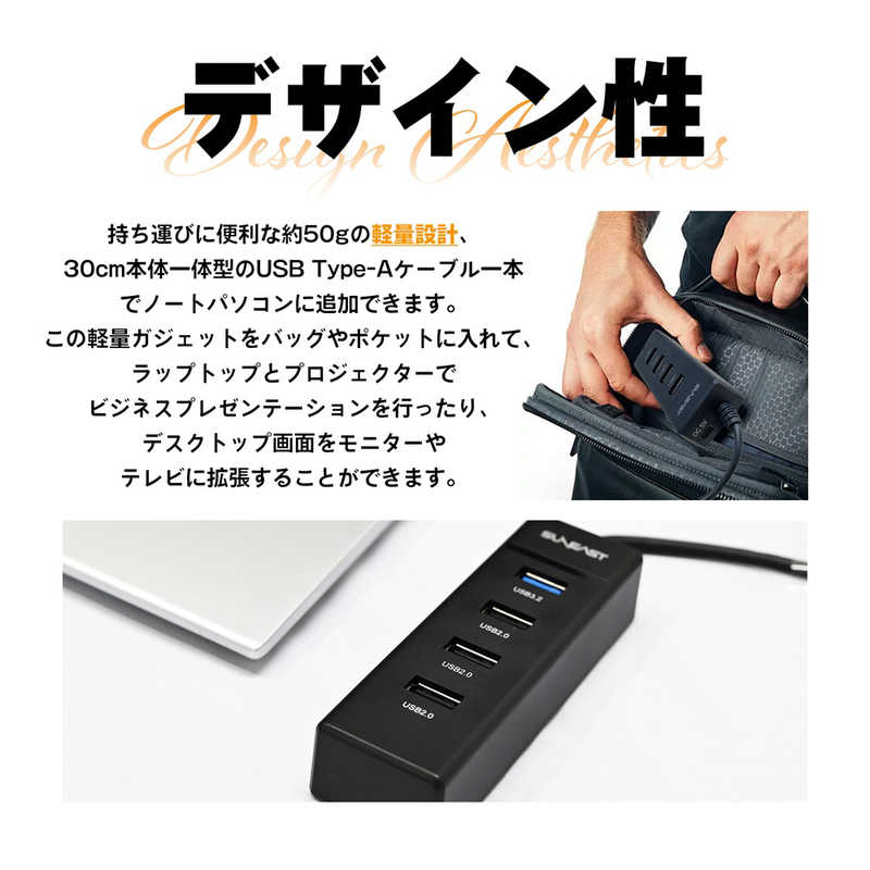 SUNEAST SUNEAST ［USB-A オス→メス USB3.2typeAx1/USB2.0typeAx3/USBtypeC給電専用］USB給電5v/最大10W対応/USBハブ SE-RU3HUBA4A3 SE-RU3HUBA4A3