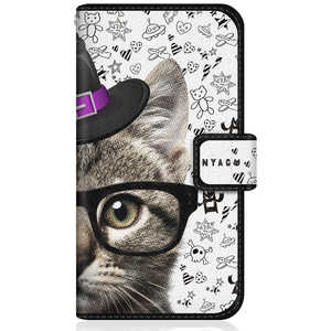 CASEMARKET OPPO Reno3 5G NYAGO スリム手帳型ケース ノート キュート メガネ フェイス キャット キュート バック イラスト A001OP-BNG2S2248-78