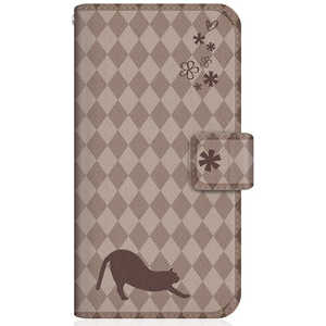 CASEMARKET OPPO Reno3 A NYAGO スリム手帳型ケース ノート フレンチ フラワー ダイアリー キャット シルエット ダイヤ柄 & のびのび?! チョコレート CPH2013-BN