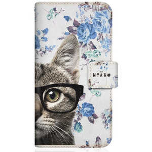 CASEMARKET Samsung Galaxy A51 5G NYAGO スリム手帳型ケース ノート キュート メガネ フェイス キャット - サマー フラワー だにゃ~｡ - ブルー SCG07-BNG2S2726-78