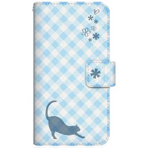 CASEMARKET iPhone 12 Pro NYAGO スリム手帳型ケース NYAGO ノート サマー フラワー ダイアリー キャット シルエット - ブルー チェッククロス柄 & のびのび~! NYAGO iPhone12Pro-BNG2S2672-78
