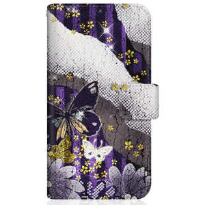 CASEMARKET Samsung Galaxy Note10+ スリム手帳型ケース 和柄 ストライプ 紫 蝶 スリム ダイアリー SC-01M-BCM2S2229-78