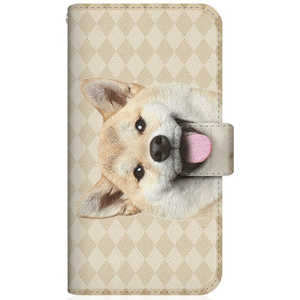 CASEMARKET Samsung Galaxy S21 5G スリム手帳型ケース ZAKKA ZOO ノート キュート つぶらな瞳 柴犬 ワンワン フレンチ ダイヤ柄 ベージュ SCG09-BCM2S2821-78