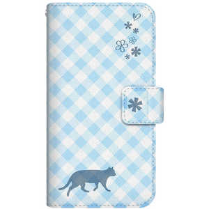 CASEMARKET AQUOS wish NYAGO スリム手帳型ケース ノート サマー フラワー ダイアリー キャット シルエット - ブルー チェッククロス柄 & てくてくお散歩 A104SH CASEMARKET AQUOS wish NYAGO スリム手帳型ケース ノート サマー フラワー ダイアリー キャット シルエット - ブルー チェッククロス柄 & てくてくお散歩 A104SH