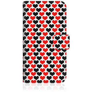 CASEMARKET iPhone 15 Plus スリム手帳型ケース 赤黒 ハート パターン スリム ダイアリー iPhone15p-BCM2S2228-78
