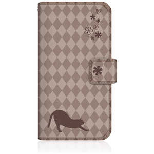 CASEMARKET iPhone 15 Pro スリム手帳型ケース ノート フレンチ フラワー ダイアリー キャット シルエット ダイヤ柄 & のびのび?! チョコレート iPhone15Pro-