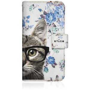 CASEMARKET iPhone 15 Pro スリム手帳型ケース ノート キュート メガネ フェイス キャット - サマー フラワー だにゃ?。 - ブルー iPhone15Pro-BNG2S2726-78