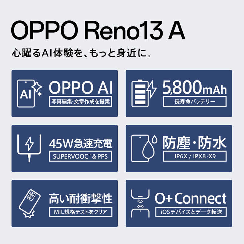 OPPO OPPO SIMフリースマートフォン OPPO Reno13 A 限定BOX / Snapdragon 6 Gen 1 / 6.7インチ 8GB+128GB ルミナスネイビー CPH2699ETEK1LN CPH2699ETEK1LN