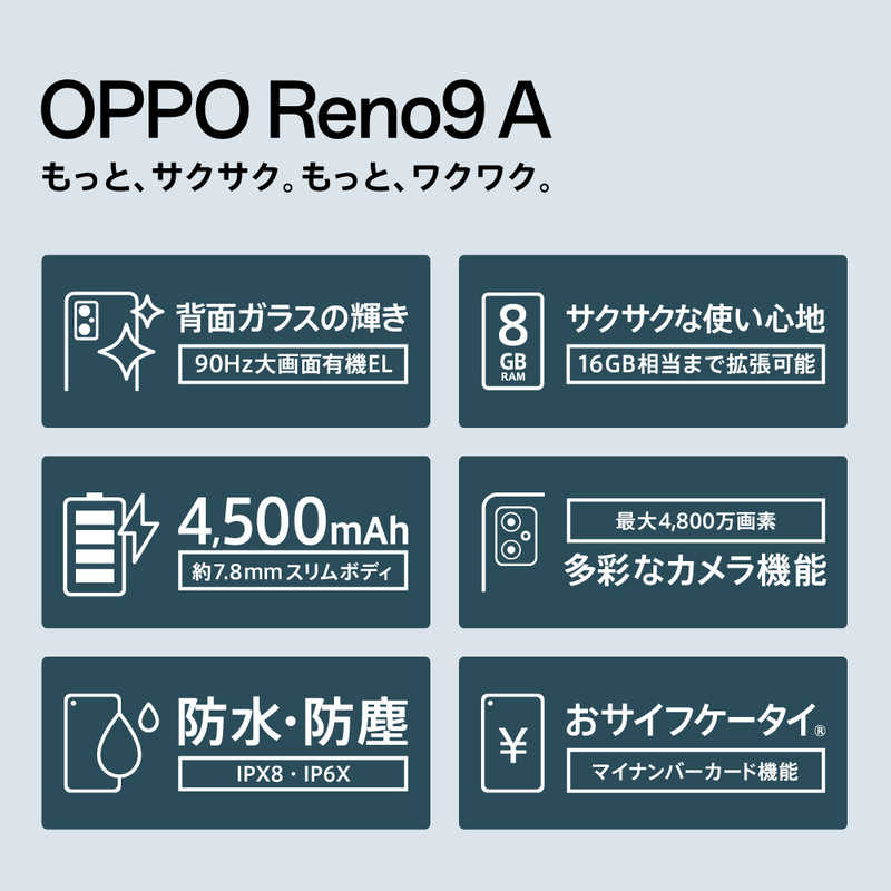 OPPO OPPO SIMフリースマートフォン Reno9A Snapdragon 695 5G 6.4型・メモリ/ストレージ： 8GB/128GB ムーンホワイト CPH2523WH CPH2523WH
