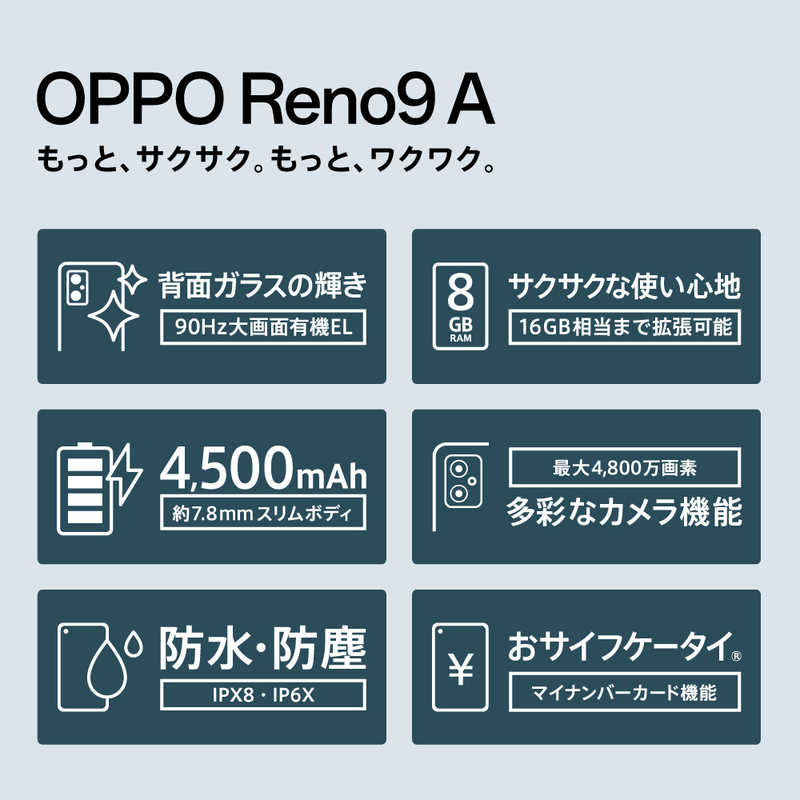 OPPO OPPO SIMフリースマートフォン Reno9A 6.4インチ メモリ/ストレージ： 8GB/128GB ムーンホワイト CPH2523WH CPH2523WH