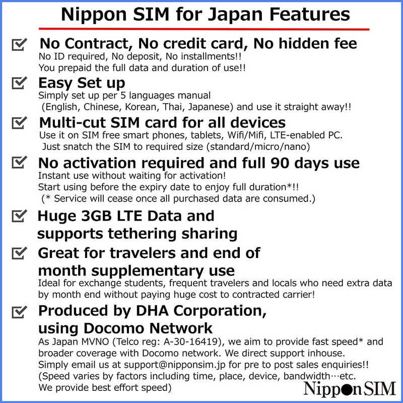 DHA DHA Nippon SIM for Japan 標準版 90日3GB 日本国内用プリペイドデータSIMカード DHASIM096 [マルチSIM /SMS非対応] DHASIM096 DHASIM096