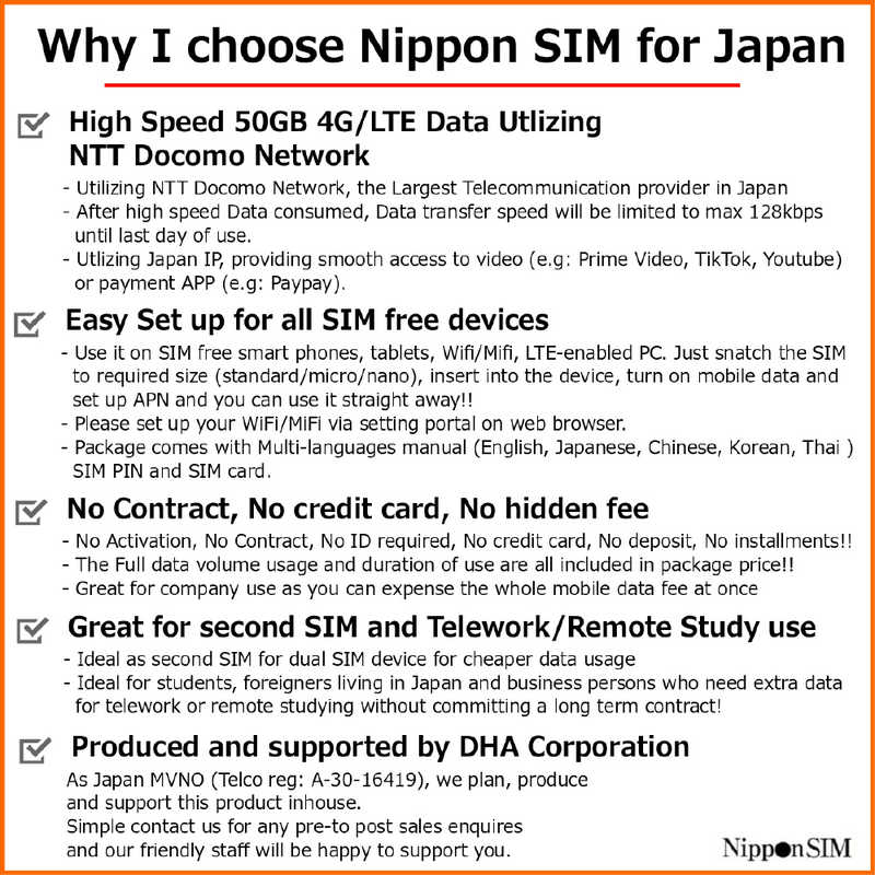 DHA DHA Nippon SIM for Japan 日本国内用プリペイドデータSIM 標準版 180日間50GB ［マルチSIM］ DHASIM133 DHASIM133