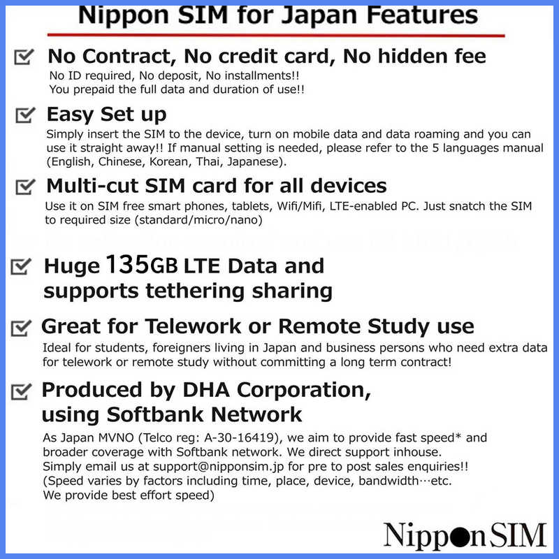 DHA DHA Nippon SIM for Japan 日本国内用プリペイドデータSIM 標準版 90日間135GB ［マルチSIM］ DHASIM150 DHASIM150