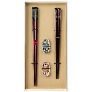 イシダ 一双 箸置付夫婦箸 桐箱 華花火 39282