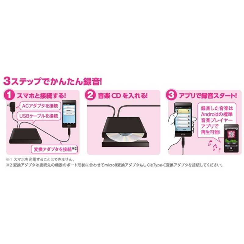 エレコム　ELECOM エレコム　ELECOM スマ-トフォン/タブレット対応スマートフォン用CDレコーダー ホワイト LDR-PMJ8U2RWH LDR-PMJ8U2RWH