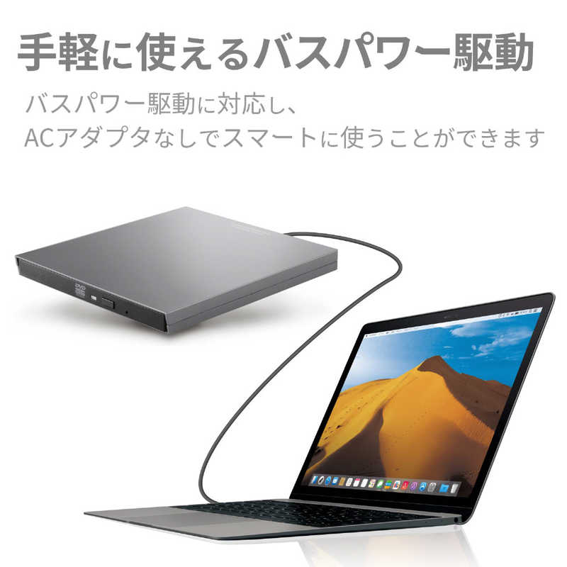 エレコム　ELECOM エレコム　ELECOM ポータブルDVDドライブ USB-A／USB-C［USB3.0・Mac／Win・USBバスパワー］ M-DISC対応　グレー LDR-PVB8U3MGY グレｰ LDR-PVB8U3MGY グレｰ