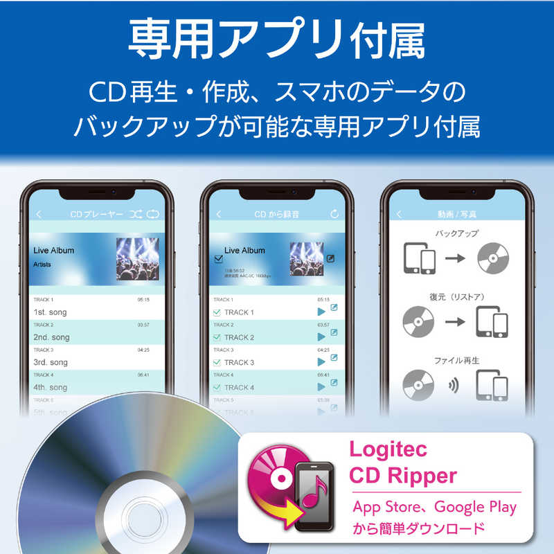 エレコム　ELECOM エレコム　ELECOM WiFi対応CD録音ドライブ 2.4GHz iOS_Android対応 USB3.0 ホワイト LDR-PS24GWU3RWH LDR-PS24GWU3RWH