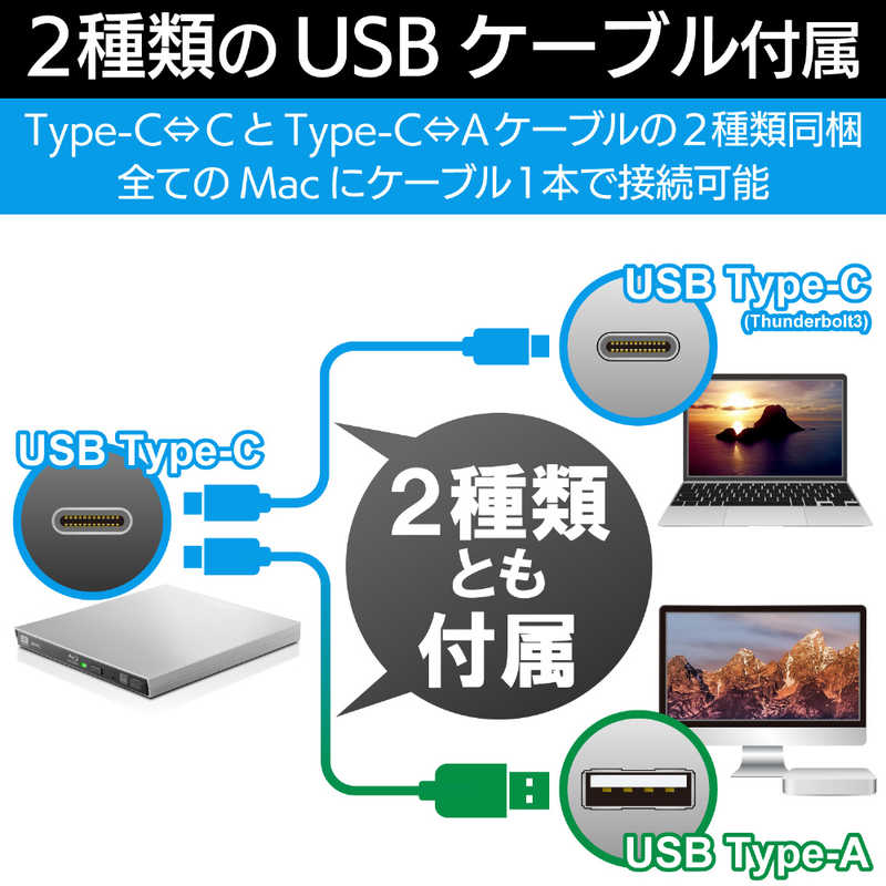 エレコム　ELECOM エレコム　ELECOM Blu-rayディスクドライブ for Mac シルバー LBD-PVC6UCMSV [USB-A/USB-C] LBD-PVC6UCMSV [USB-A/USB-C]