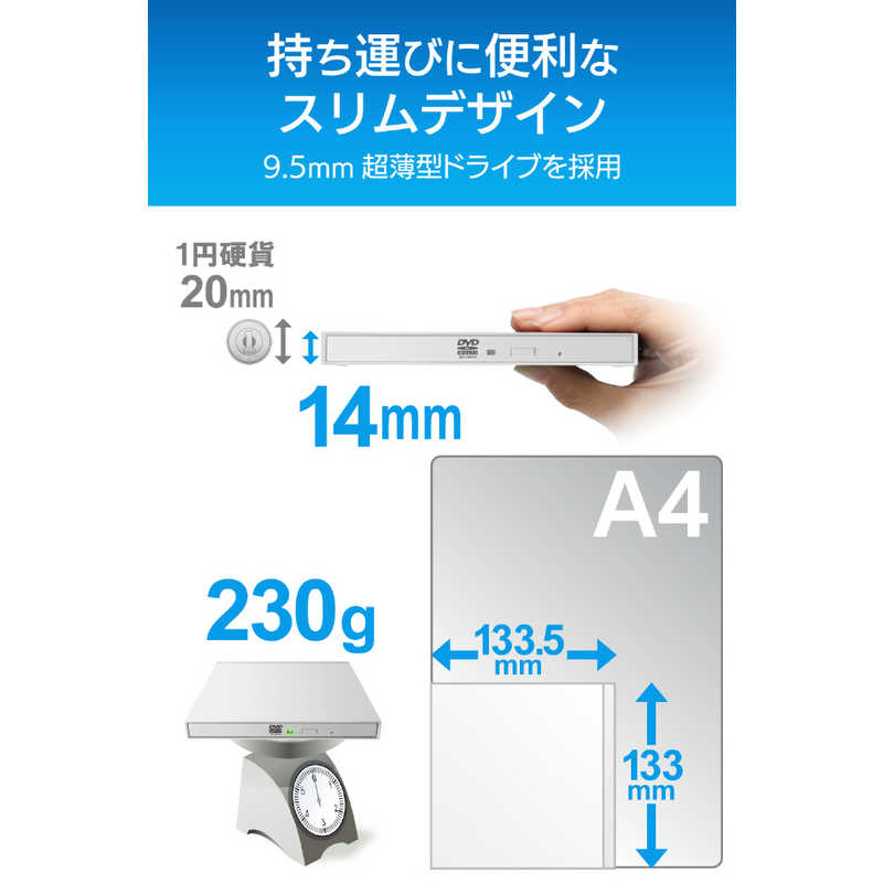 エレコム　ELECOM エレコム　ELECOM ポータブルDVDドライブ USB2.0 薄型 Type-Cケーブル付 ホワイト LDR-PMK8U2CLWH [USB-A/USB-C] LDR-PMK8U2CLWH [USB-A/USB-C]
