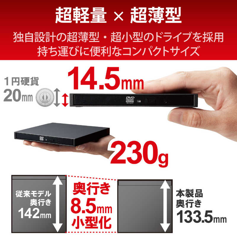 エレコム　ELECOM エレコム　ELECOM ポータブルDVDドライブ USB3.2(Gen1) M-DISC対応 オールインワンソフト付 ブラック LDR-PML8U3VBK LDR-PML8U3VBK
