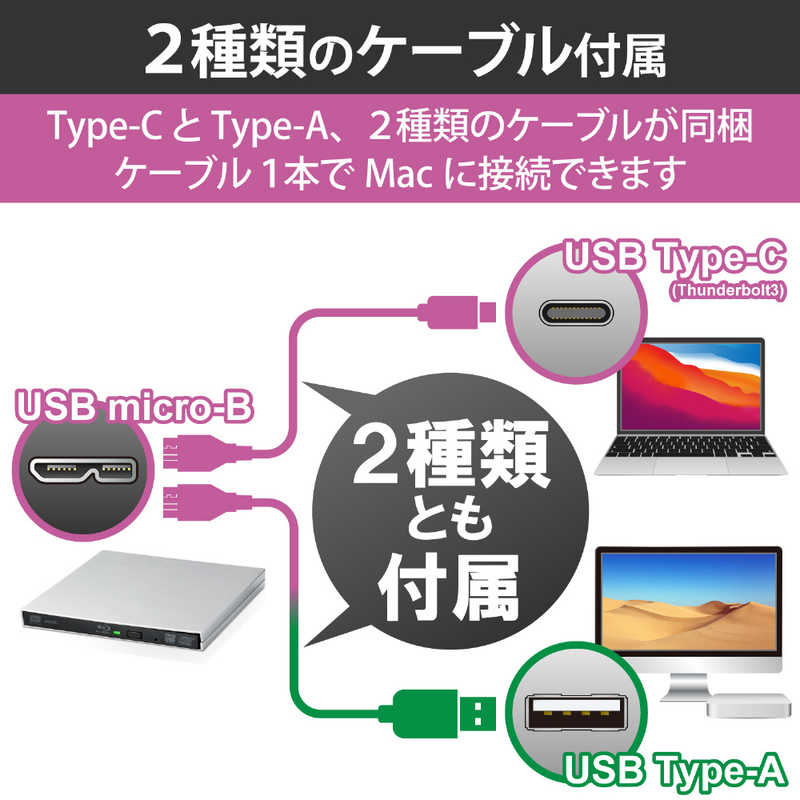 エレコム　ELECOM エレコム　ELECOM ポータブルブルーレイドライブ for Mac USB 3.2 シルバー/ブラック LBD-PVD6U3CMSV [USB-A/USB-C] LBD-PVD6U3CMSV [USB-A/USB-C]
