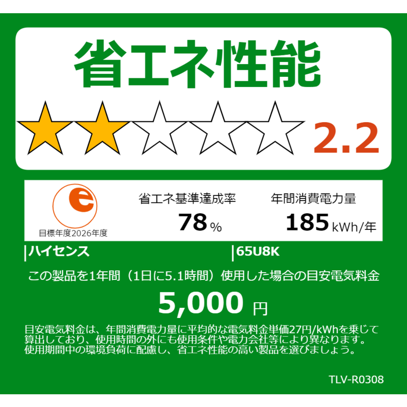 ハイセンス ハイセンス Mini LED 液晶テレビ [ 65V型 / 4Kチューナー内蔵 ] 65U8K 65U8K