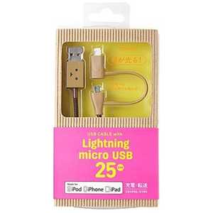 ティアールエイ スマートフォン対応｢micro USB+Lightning｣USBケーブル(25cm) CHE-224