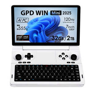 GPD |[^uQ[~OPC WIN Mini 2025 [ 7^ / Win11 Home / Ryzen AI 9 / 32GB / SSD2TB / pŃL[{[h ] GPDMINI-25WH-3220R
