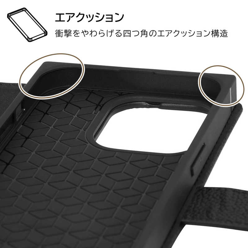 INGREM INGREM iPhone 14 Pro 耐衝撃 手帳型レザーケース KAKU Ring ブラック IN-P37TBC10/B IN-P37TBC10/B