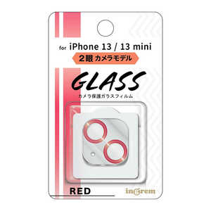 INGREM iPhone 13 mini 13 ガラスフィルム カメラ メタリック 10H 2眼カメラモデルレッド イングレム INP3031FGCAMR