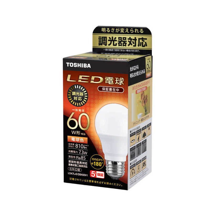 東芝　TOSHIBA 東芝　TOSHIBA 調光断熱対応LED電球 ［口金A形 /E26 /一般電球形 /60W相当 /電球色 /1個 /広配光タイプ］ LDA7LGDSK60V1 LDA7LGDSK60V1