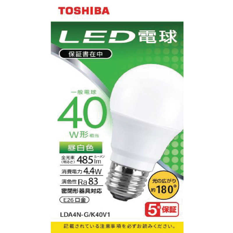 東芝　TOSHIBA 東芝　TOSHIBA LED電球 広配光 昼白色 40W形相当 LDA4N-G/K40V1 LDA4N-G/K40V1