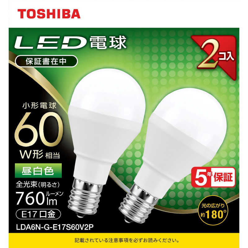 東芝　TOSHIBA 東芝　TOSHIBA LED電球 ミニクリプトン形 [全光束760lm/昼白色/配光角ビーム角180度/60W相当/E17] 2個パック 広配光 LDA6N-G-E17S60V2P LDA6N-G-E17S60V2P