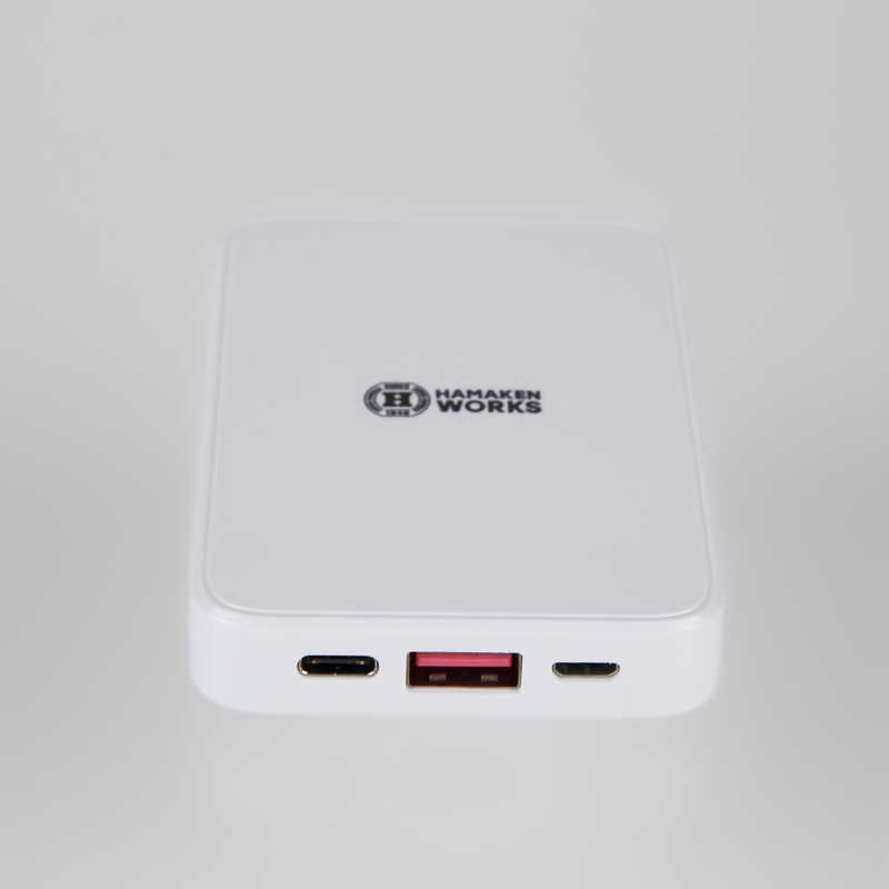 ハマケンワークス ハマケンワークス マグネット対応 ワイヤレスモバイルバッテリー ホワイト [5000mAh /USB Power Delivery・Quick Charge対応 /2ポート /充電タイプ] HWB-5000WH3 HWB-5000WH3