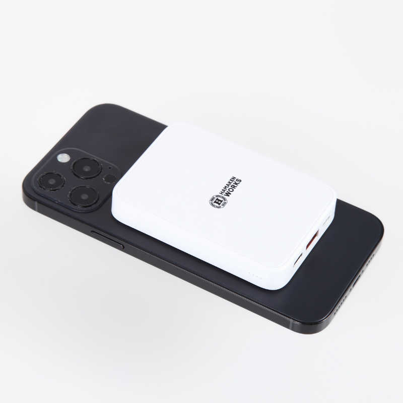ハマケンワークス ハマケンワークス マグネット対応 ワイヤレスモバイルバッテリー ホワイト [5000mAh /USB Power Delivery・Quick Charge対応 /2ポート /充電タイプ] HWB-5000WH3 HWB-5000WH3