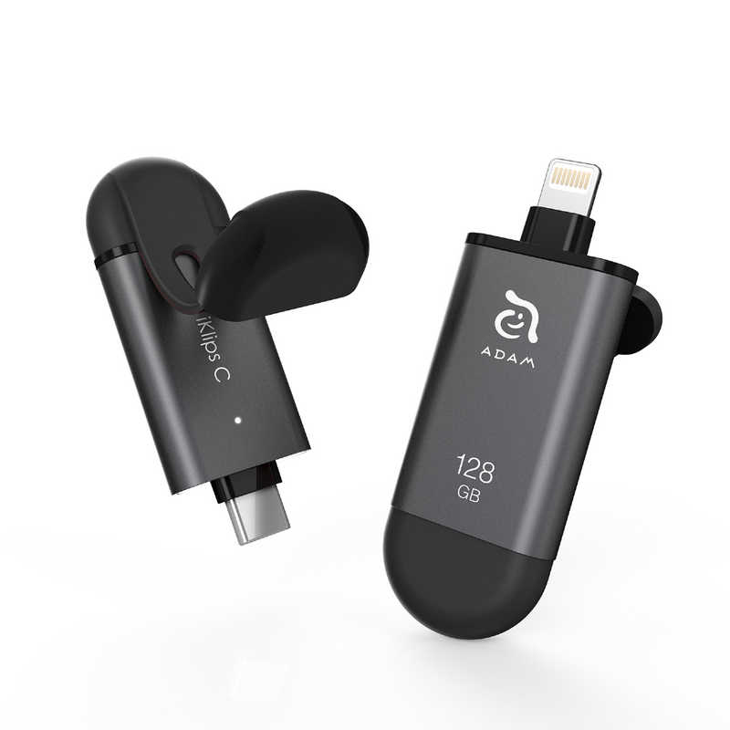 ADAMELEMENTS 【超安い】 USBメモリ iKlips C グレー 今年人気のブランド品や 128GB ADRAD128GKLCGYJ キャップ式 TypeC+Lightning USB3.1 USB