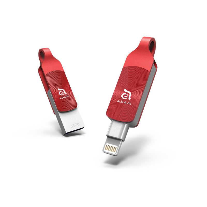 ADAMELEMENTS ADAMELEMENTS USBメモリ iKlips DUO+ レッド [64GB/USB3.1/USB TypeA+Lightning/回転式] ADRAD64GKLDPARJ ADRAD64GKLDPARJ