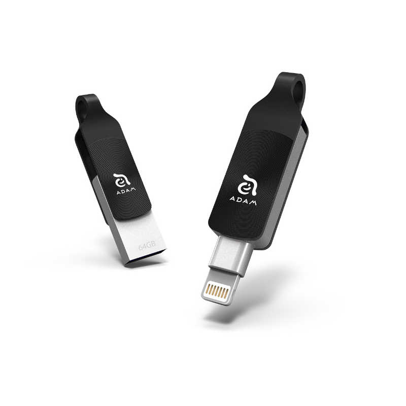 オンラインショップ ADAMELEMENTS USBメモリ iKlips DUO+ 【新品】 ブラック 64GB USB TypeA+Lightning 回転式 USB3.1 ADRAD64GKLDPRXJ