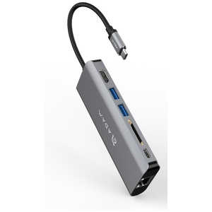 ADAMELEMENTS [USB-C オス→メス SDカードスロット / HDMI / LAN / USB-Ax2 / USB-C]USB PD対応 100W ドッキングステーション CASA グレー AAPADHUBA01GYJ